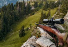 Calendario venatorio del Trentino, ecco date e indicazioni calendario venatorio del trentino, carabina con ottica appoggiata su una roccia, caccia in zona alpi