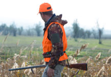 Legge sulla caccia, la proposta di riforma di Forza Italia legge sulla caccia: cacciatore in alta visibilità con fucile in mano