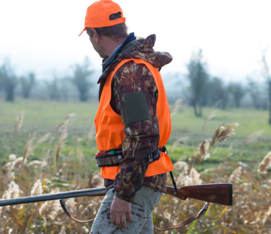 Cacciatori al centro della Giornata mondiale della natura selvatica Cacciatori al centro della Giornata mondiale della natura selvatica: cacciatore in alta visibilità con fucile in mano