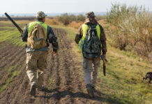 Le notizie di caccia della settimana Le notizie di caccia della settimana: due cacciatori di spalle con cane da caccia