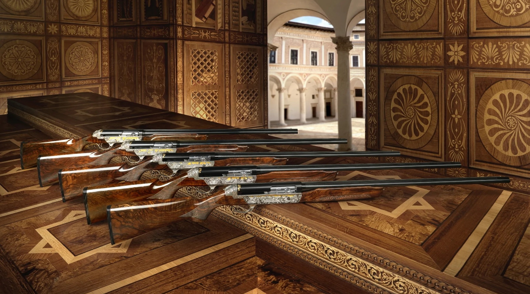 Benelli Magnifico Set of five, cinque fucili semiautomatici da collezione Benelli Magnifico Set of five, cinque fucili semiautomatici da collezione