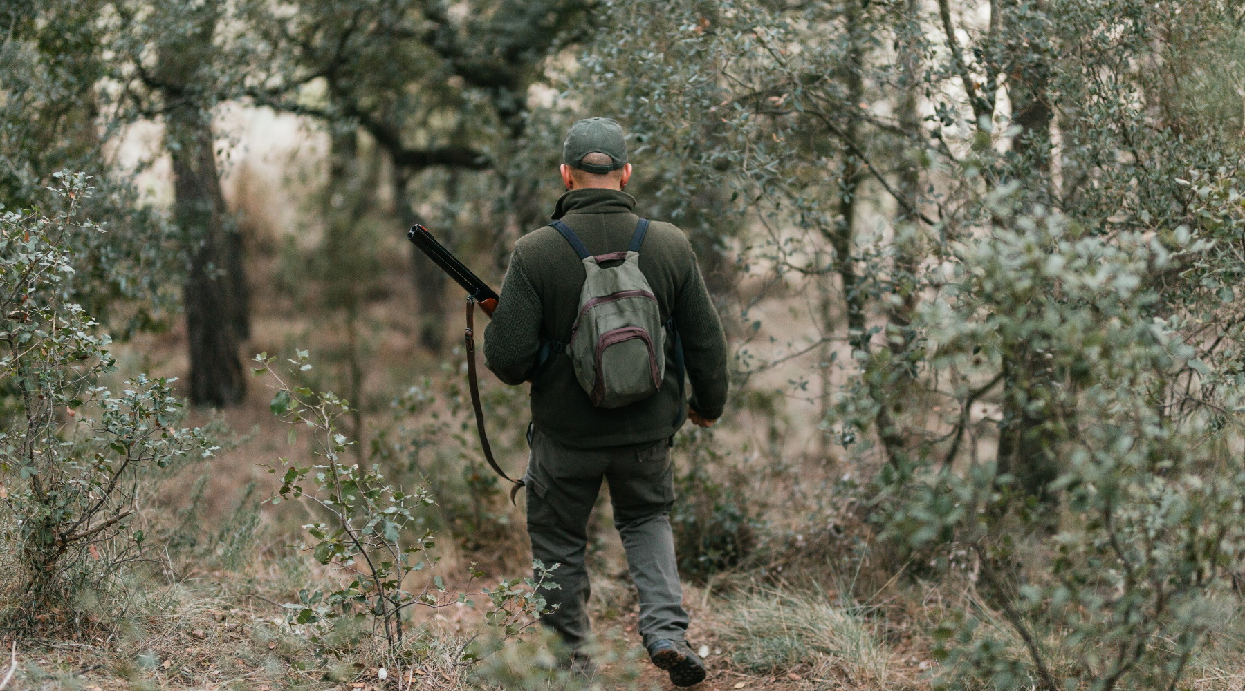 Nuova associazione di riservisti: cacciatore di spalle nella foresta