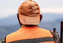 Lombardia corregge orari di caccia indicati sul tesserino venatorio Lombardia corregge orari di caccia indicati sul tesserino venatorio: cacciatore di spalle con abbigliamento alta visibilità